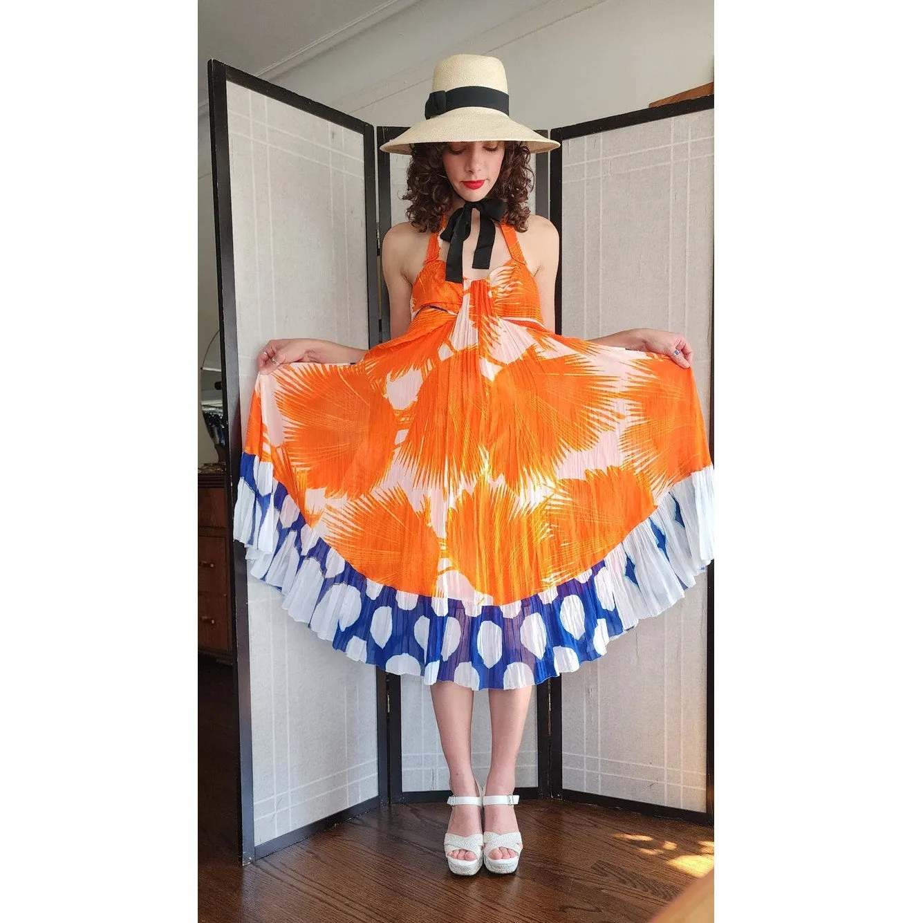 Diane Von Furstenberg Sun Dress Spring 2008 Orange White Blue