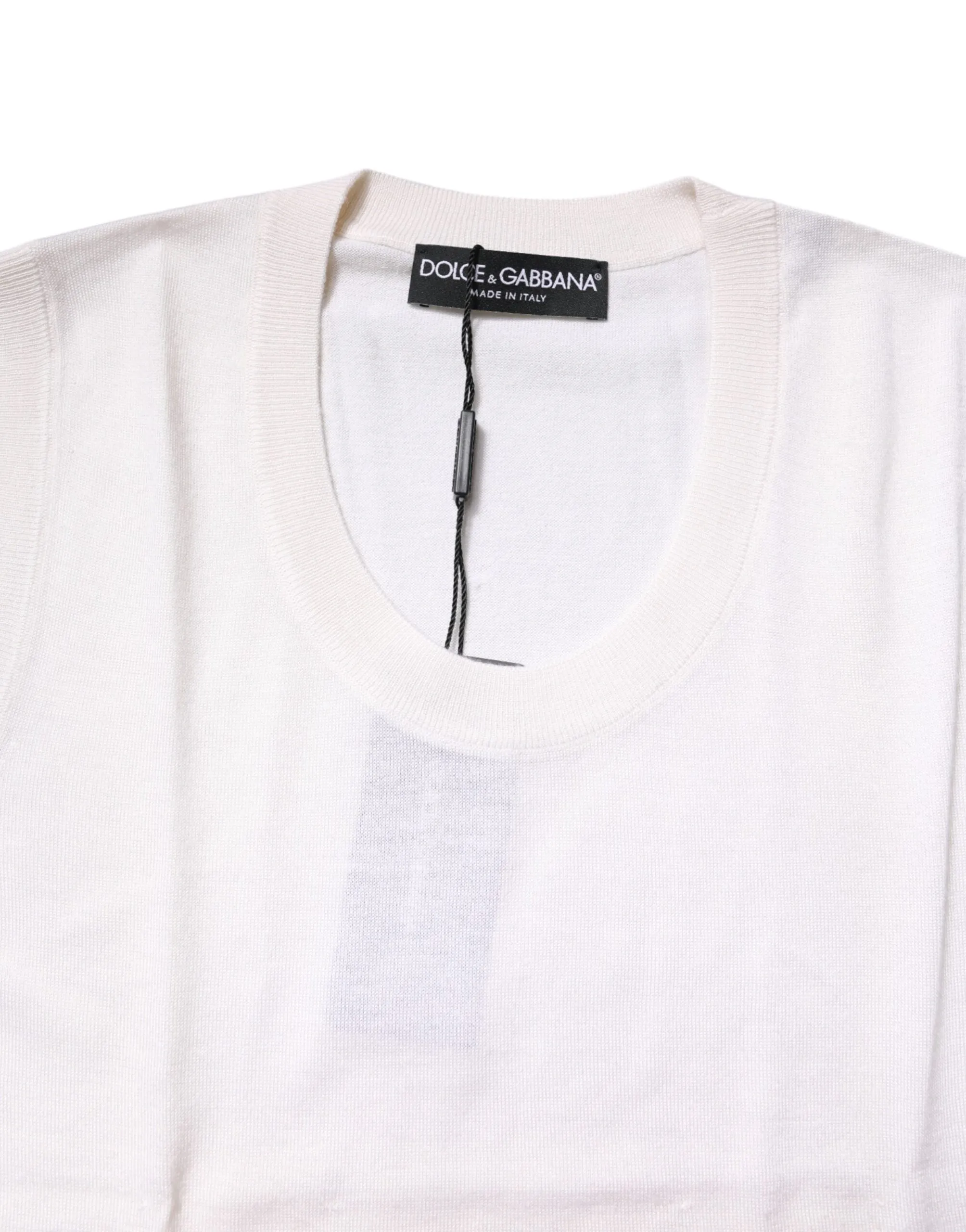 Dolce & Gabbana White Sleeveless Cashmere Round Neck Tank Top