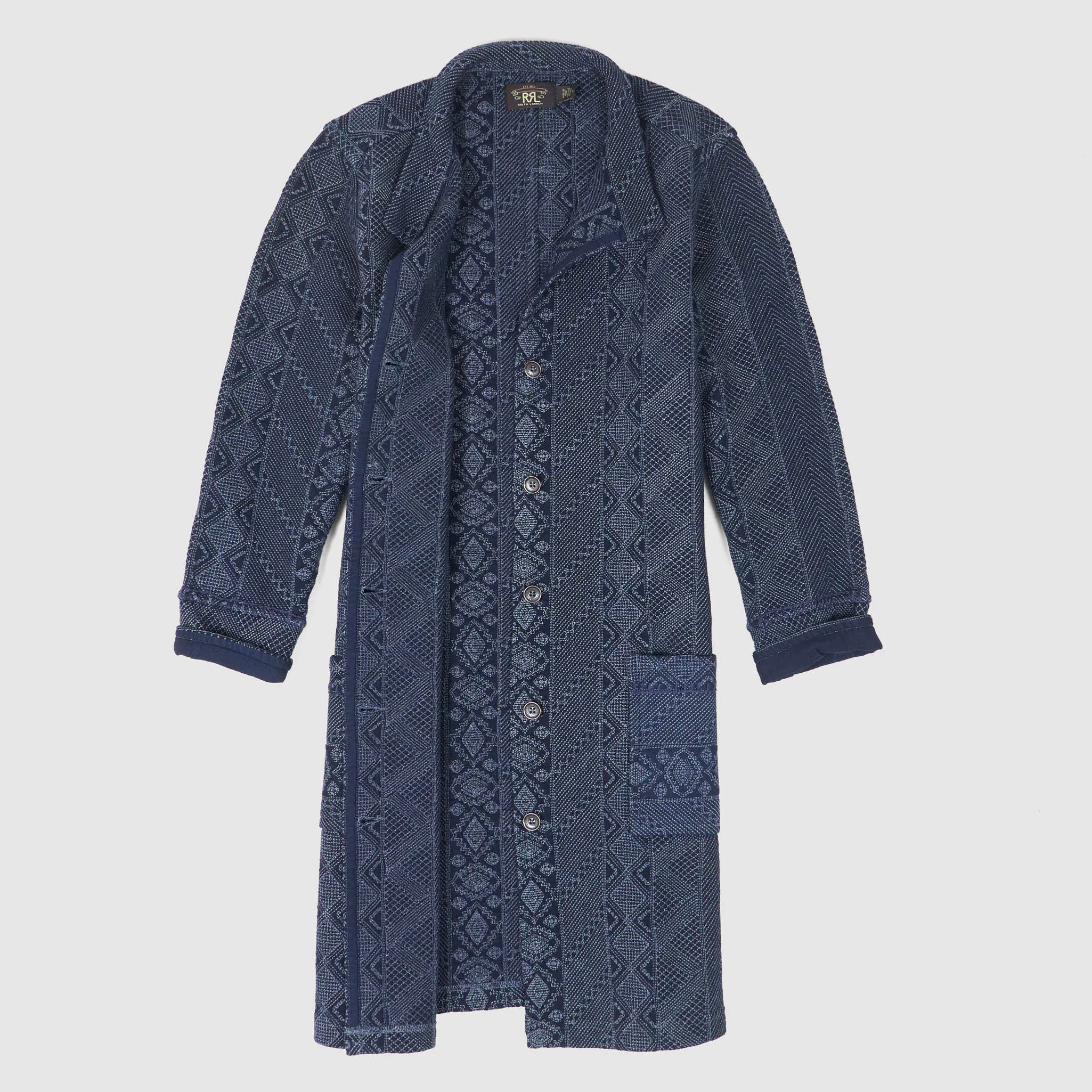 Double RL Ladies Quilted Indigo Cotton Jersey Duster Coat
