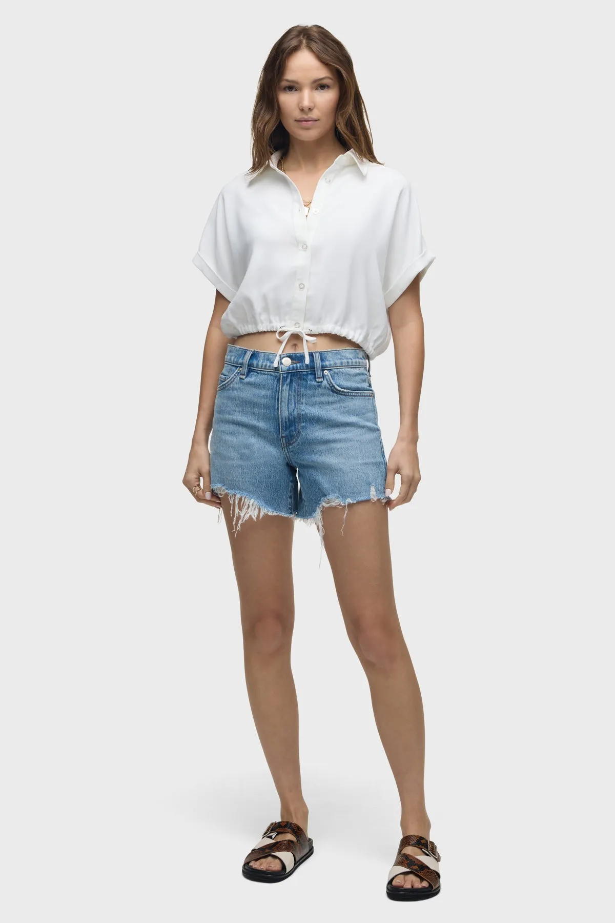 Drawstring Button Down Shirt