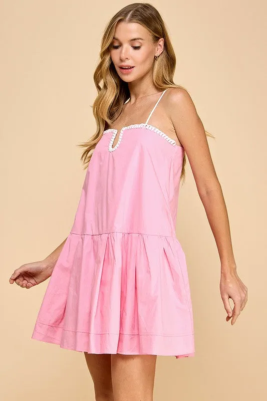 Drop Waist Contrast Stitch Detail Dress
