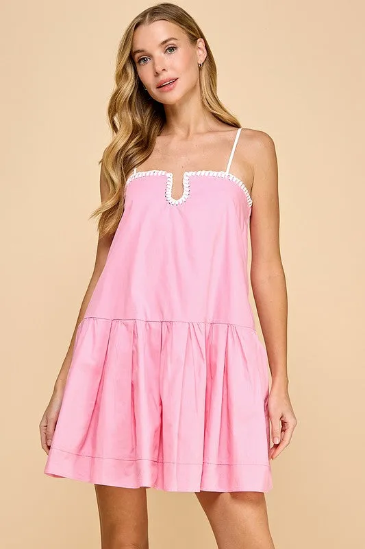 Drop Waist Contrast Stitch Detail Dress