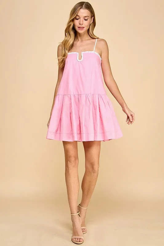 Drop Waist Contrast Stitch Detail Dress