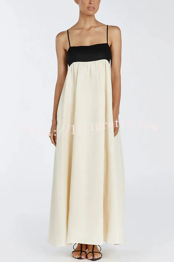 Easily Enchanted Linen Blend Colorblock Pocketed A-line Slip Maxi Dress