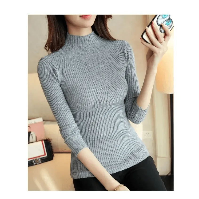Elegance Solid White and Black Tops,Sweaters Winter Long Sleeve Turtleneck Pullovers Women's Sweaters Female Clothing