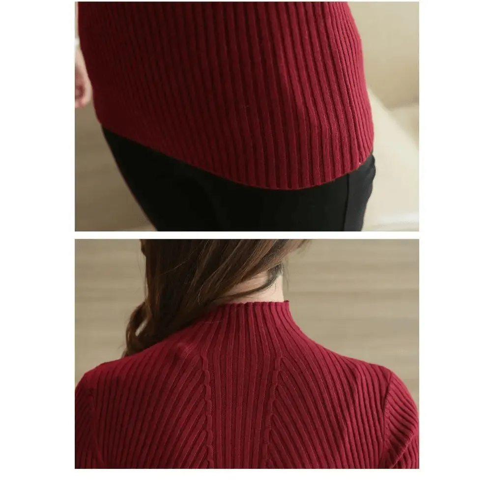 Elegance Solid White and Black Tops,Sweaters Winter Long Sleeve Turtleneck Pullovers Women's Sweaters Female Clothing