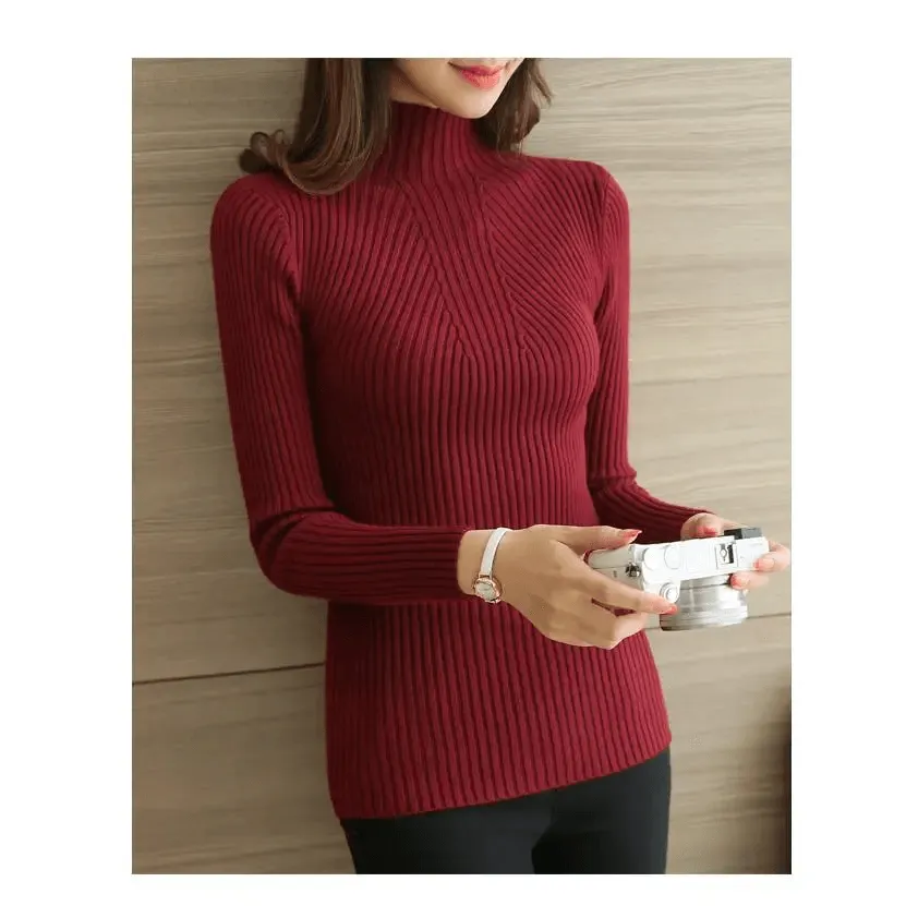 Elegance Solid White and Black Tops,Sweaters Winter Long Sleeve Turtleneck Pullovers Women's Sweaters Female Clothing