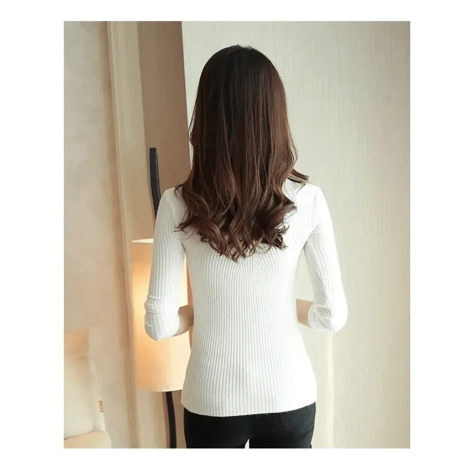 Elegance Solid White and Black Tops,Sweaters Winter Long Sleeve Turtleneck Pullovers Women's Sweaters Female Clothing