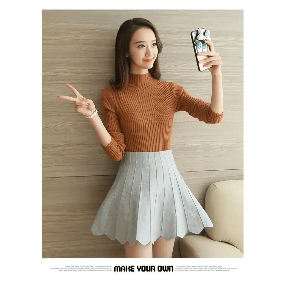 Elegance Solid White and Black Tops,Sweaters Winter Long Sleeve Turtleneck Pullovers Women's Sweaters Female Clothing