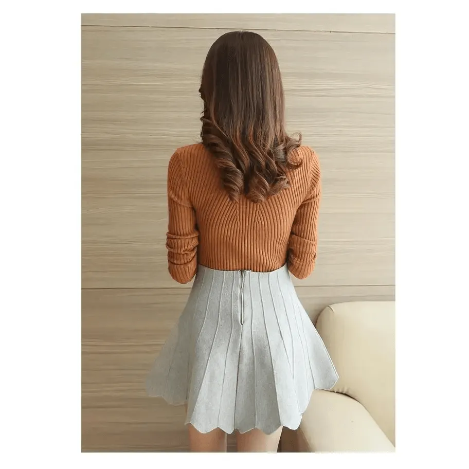 Elegance Solid White and Black Tops,Sweaters Winter Long Sleeve Turtleneck Pullovers Women's Sweaters Female Clothing
