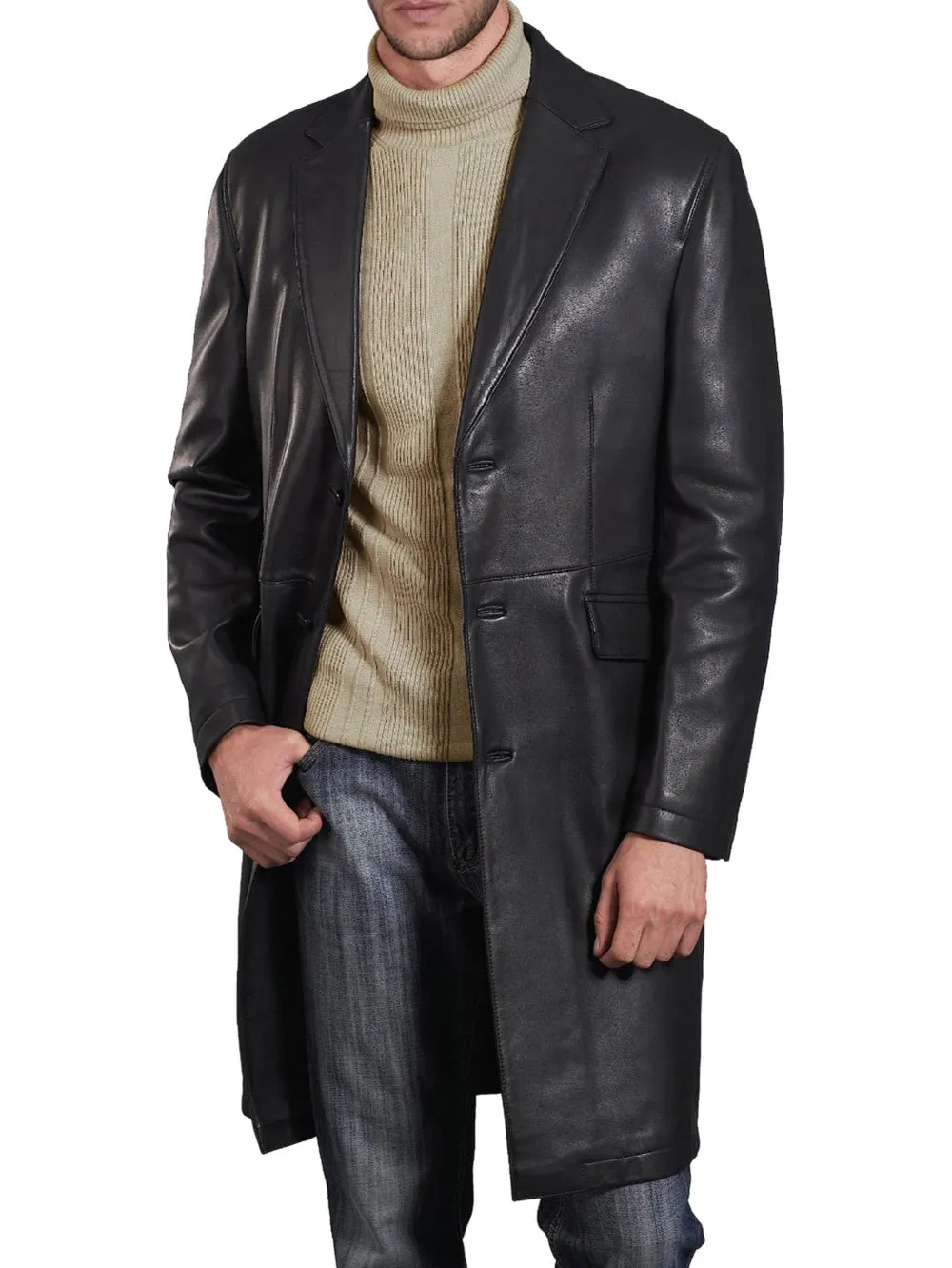 Elegant Lustrous Leather Coat for Men