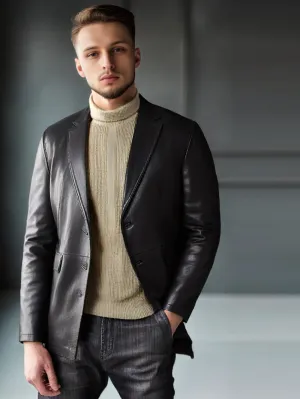 Elegant Lustrous Leather Coat for Men