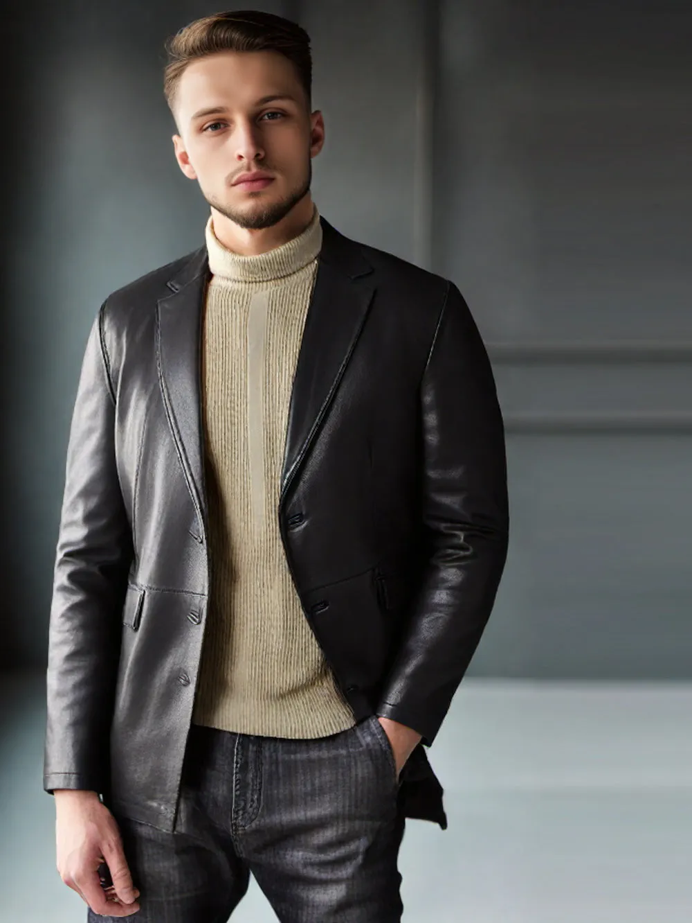 Elegant Lustrous Leather Coat for Men