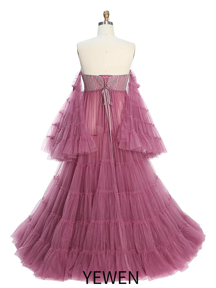 Elegant Tulle Bling Maternity Dress for Photography Woman Photo Shoot Gown YW220411
