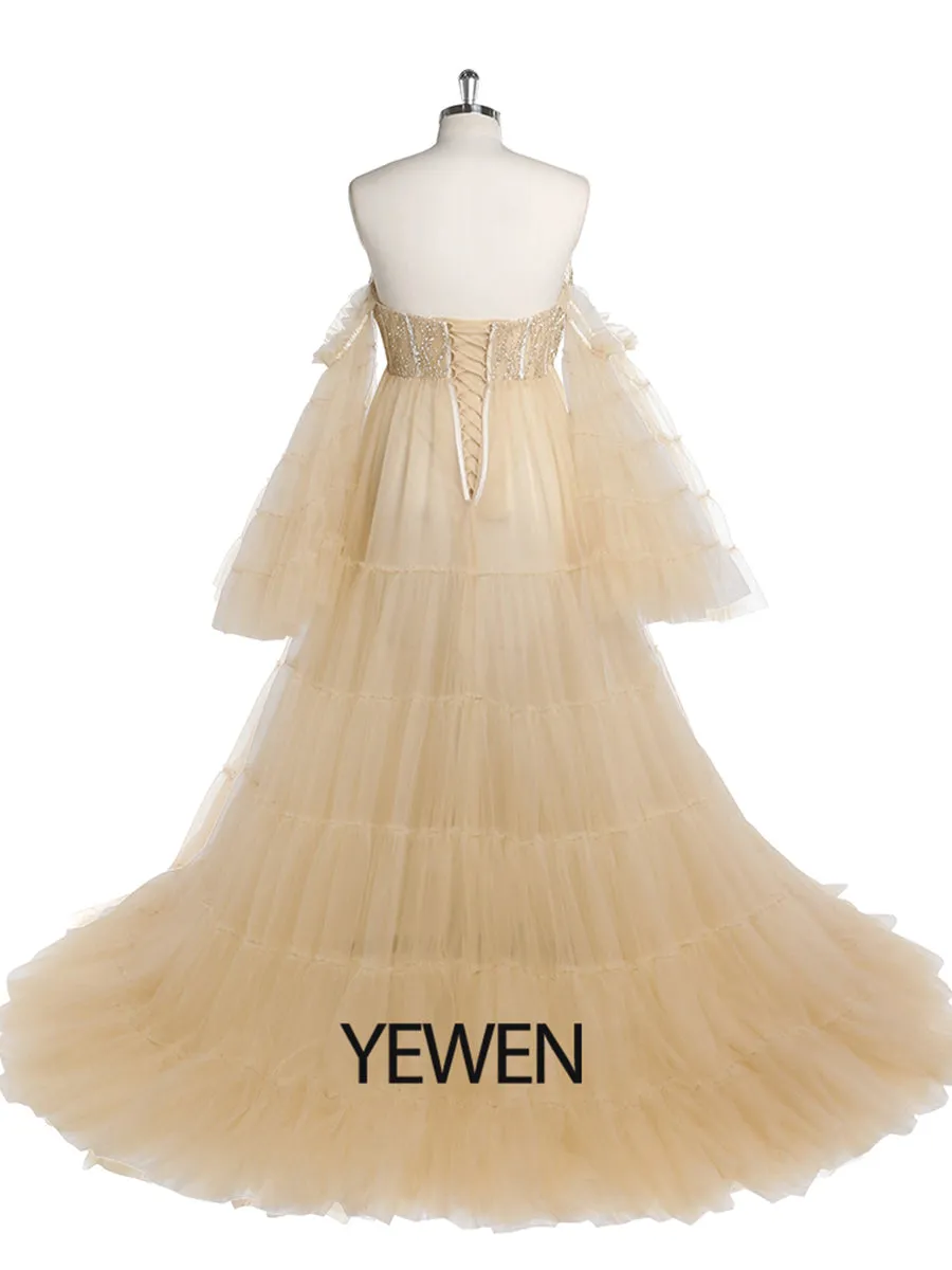 Elegant Tulle Bling Maternity Dress for Photography Woman Photo Shoot Gown YW220411