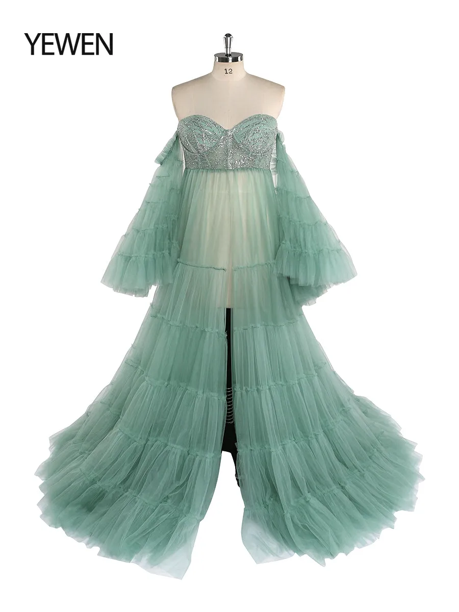 Elegant Tulle Bling Maternity Dress for Photography Woman Photo Shoot Gown YW220411