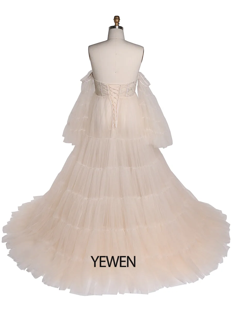 Elegant Tulle Bling Maternity Dress for Photography Woman Photo Shoot Gown YW220411