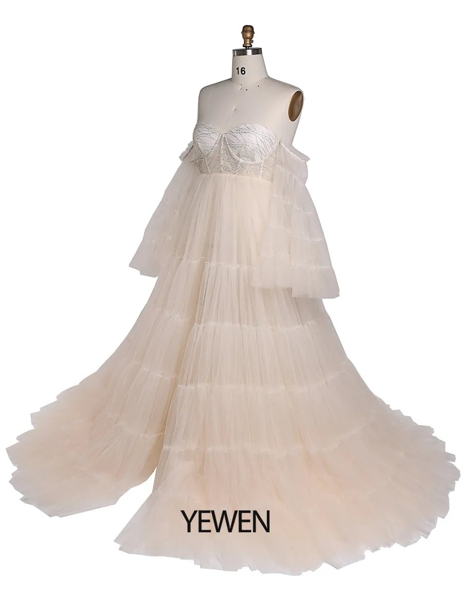 Elegant Tulle Bling Maternity Dress for Photography Woman Photo Shoot Gown YW220411