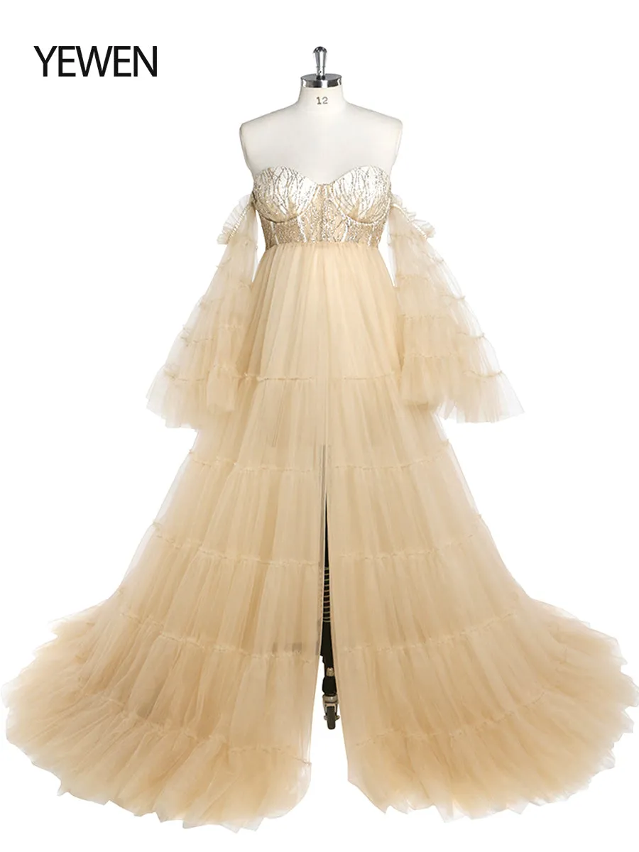 Elegant Tulle Bling Maternity Dress for Photography Woman Photo Shoot Gown YW220411