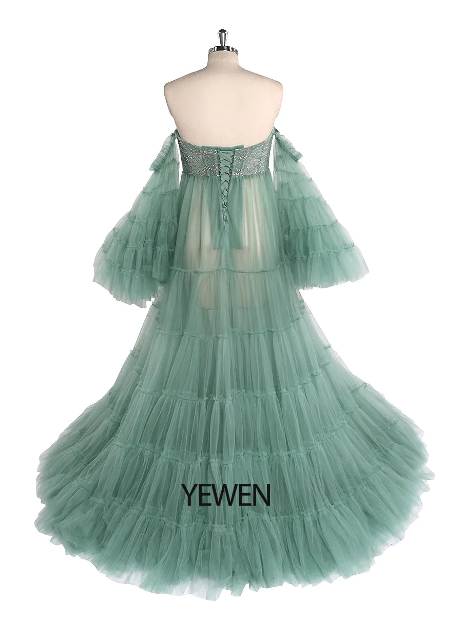 Elegant Tulle Bling Maternity Dress for Photography Woman Photo Shoot Gown YW220411