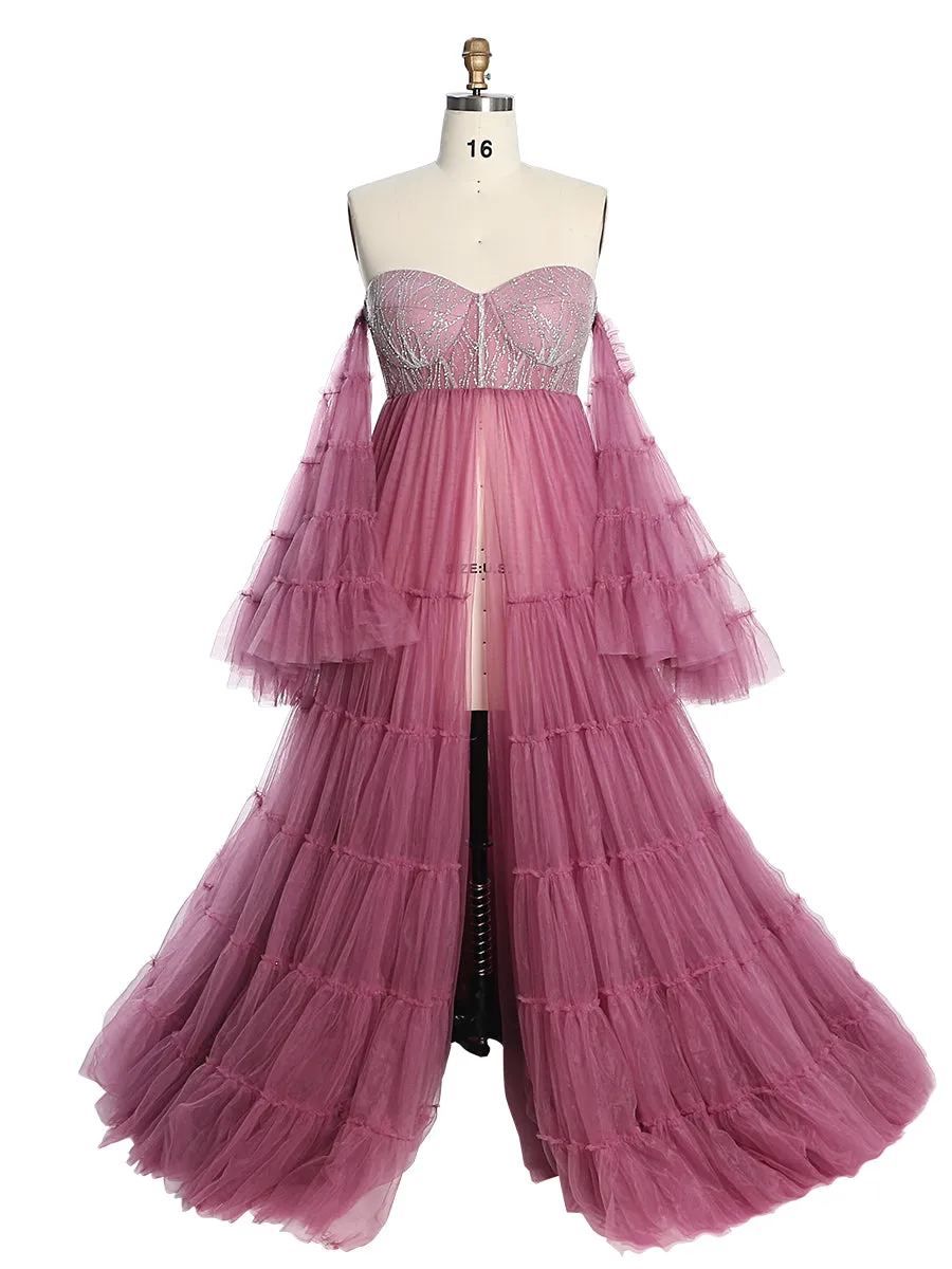 Elegant Tulle Bling Maternity Dress for Photography Woman Photo Shoot Gown YW220411