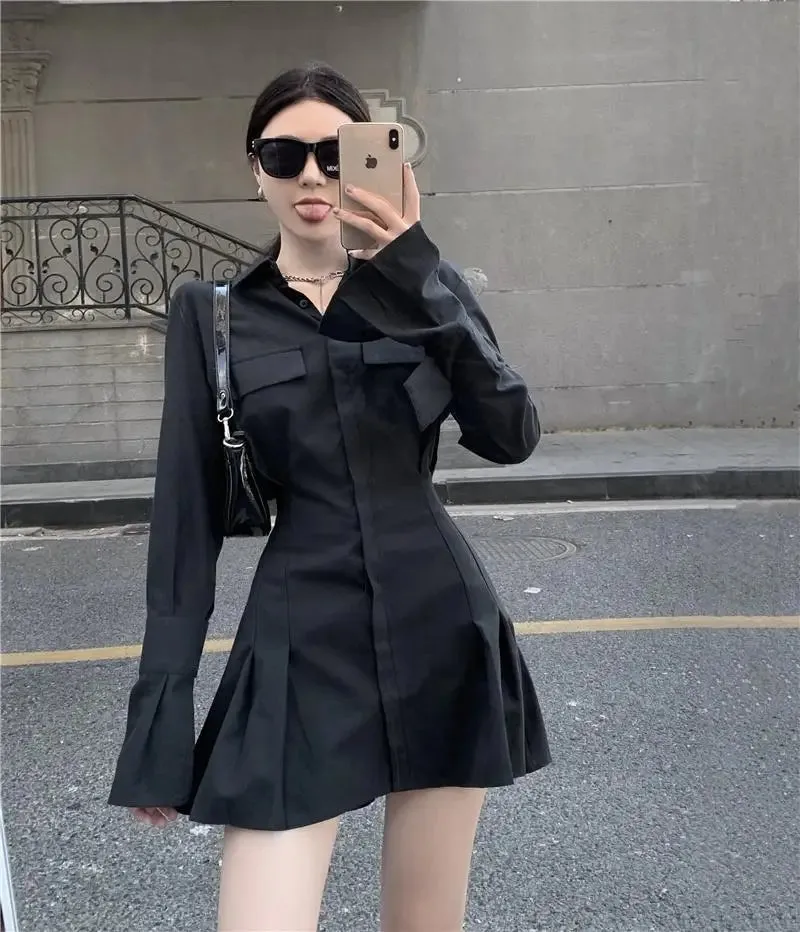 Elegant Vintage Long Sleeve Gothic Pleated Dress