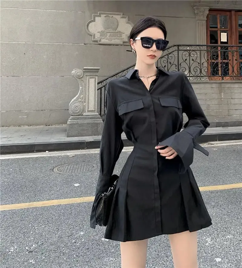 Elegant Vintage Long Sleeve Gothic Pleated Dress