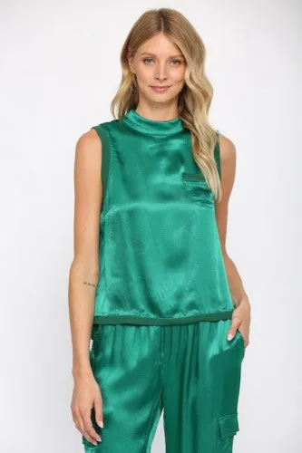 Emerald Green Satin Sleevless Tank