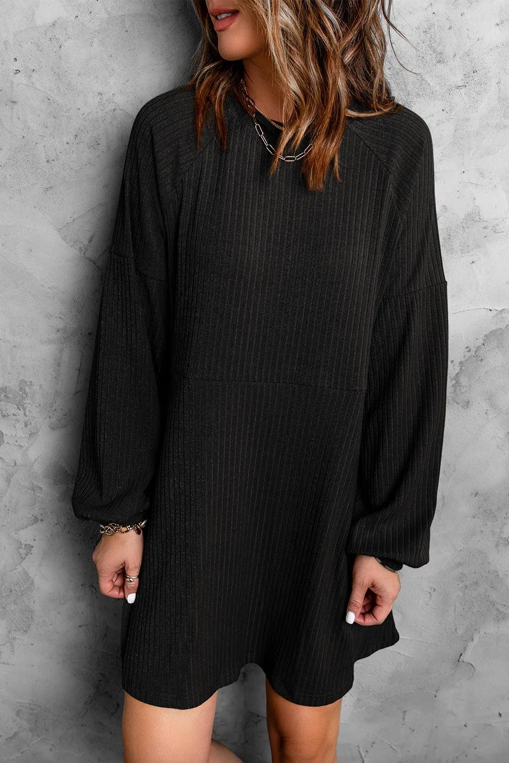 Empire Waist Ribbed Knit Round Neck Dress
