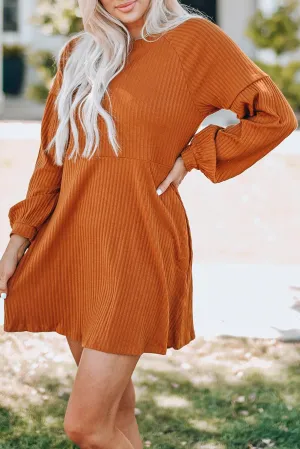 Empire Waist Ribbed Knit Round Neck Dress