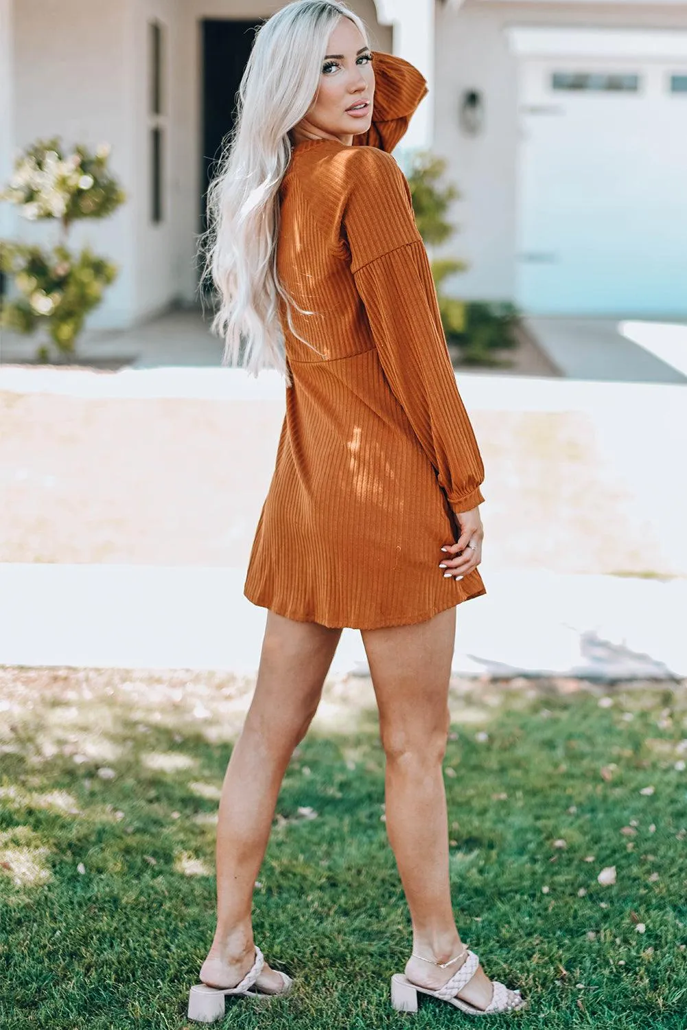 Empire Waist Ribbed Knit Round Neck Dress