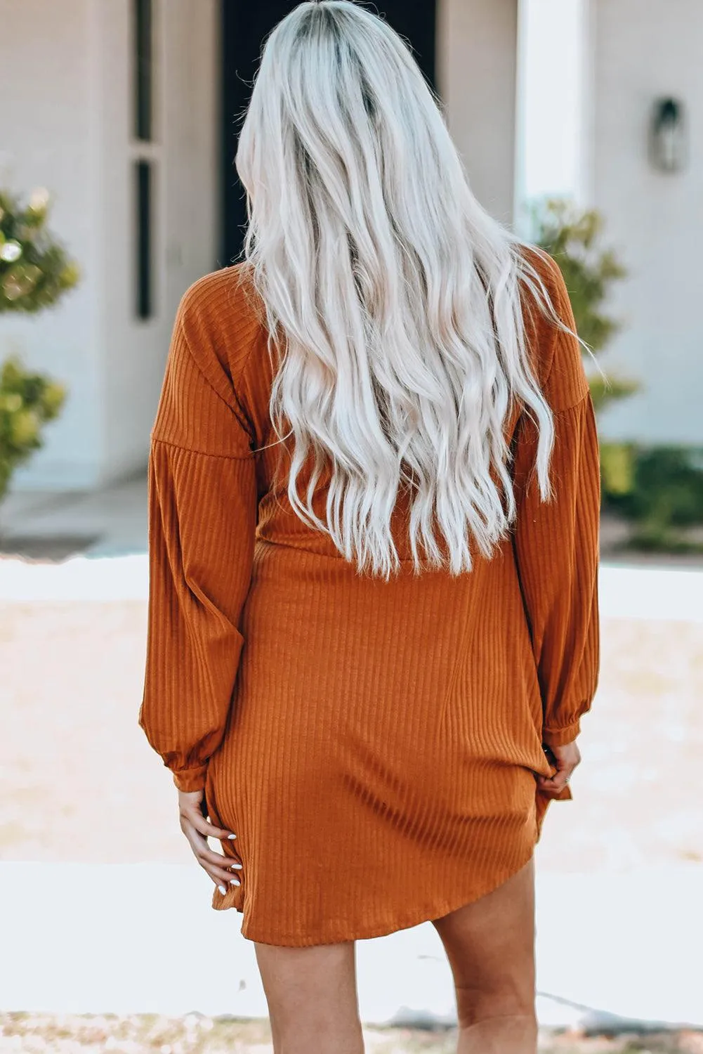 Empire Waist Ribbed Knit Round Neck Dress