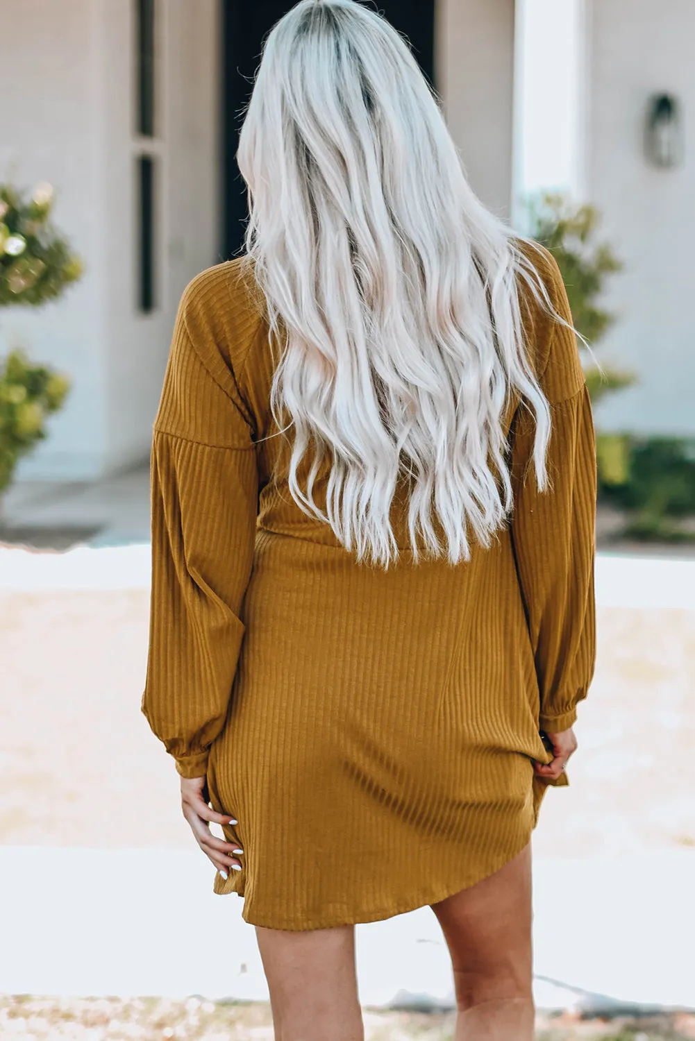 Empire Waist Ribbed Round Neck Dress