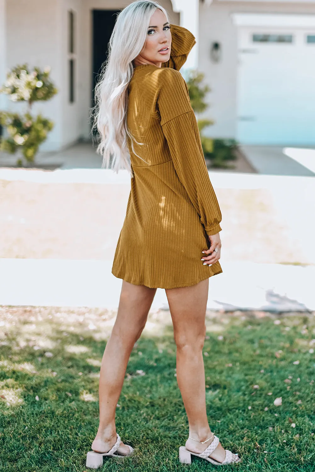 Empire Waist Ribbed Round Neck Dress