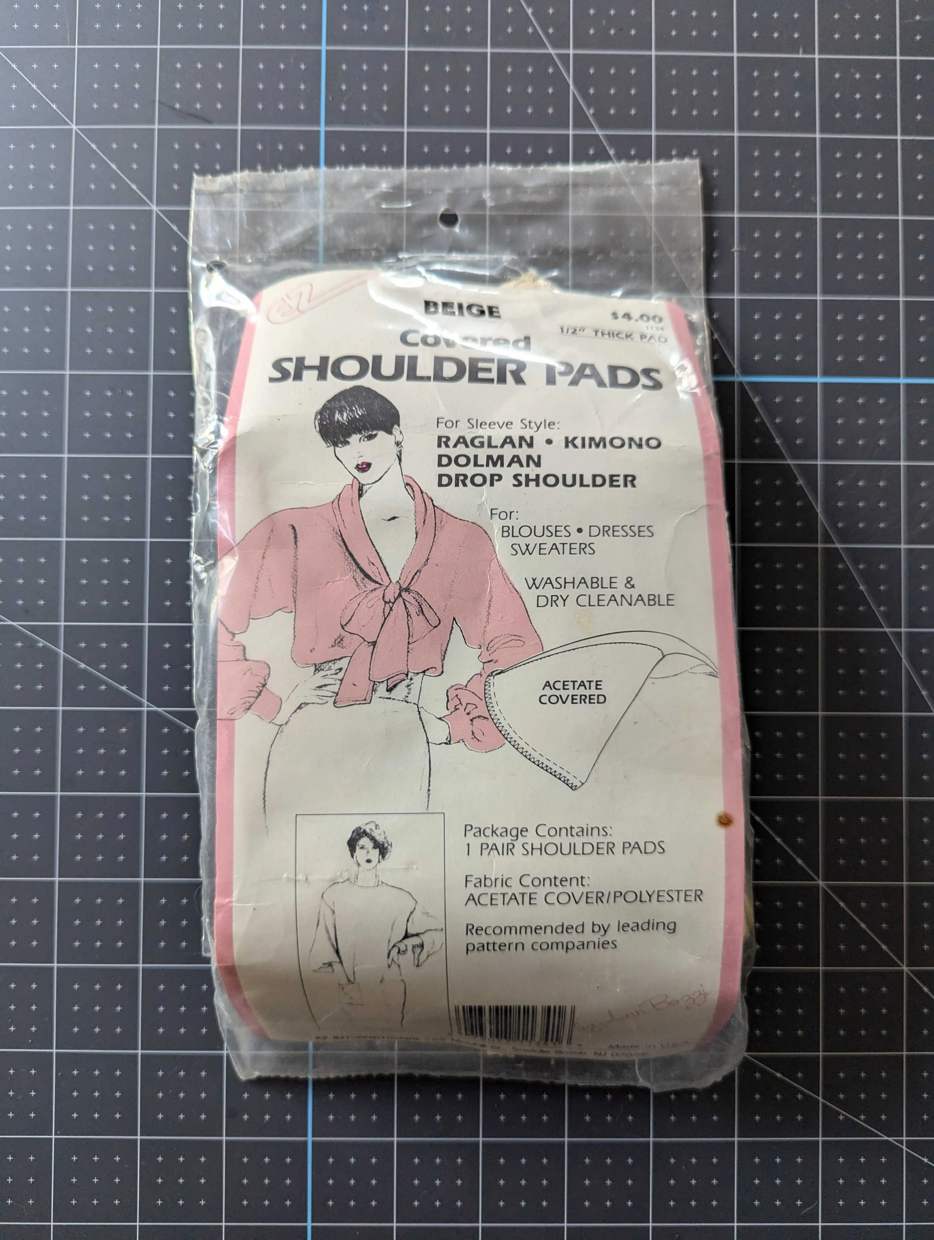EZ Shoulder Pads - Beige - 1/2" Thick - 1980s