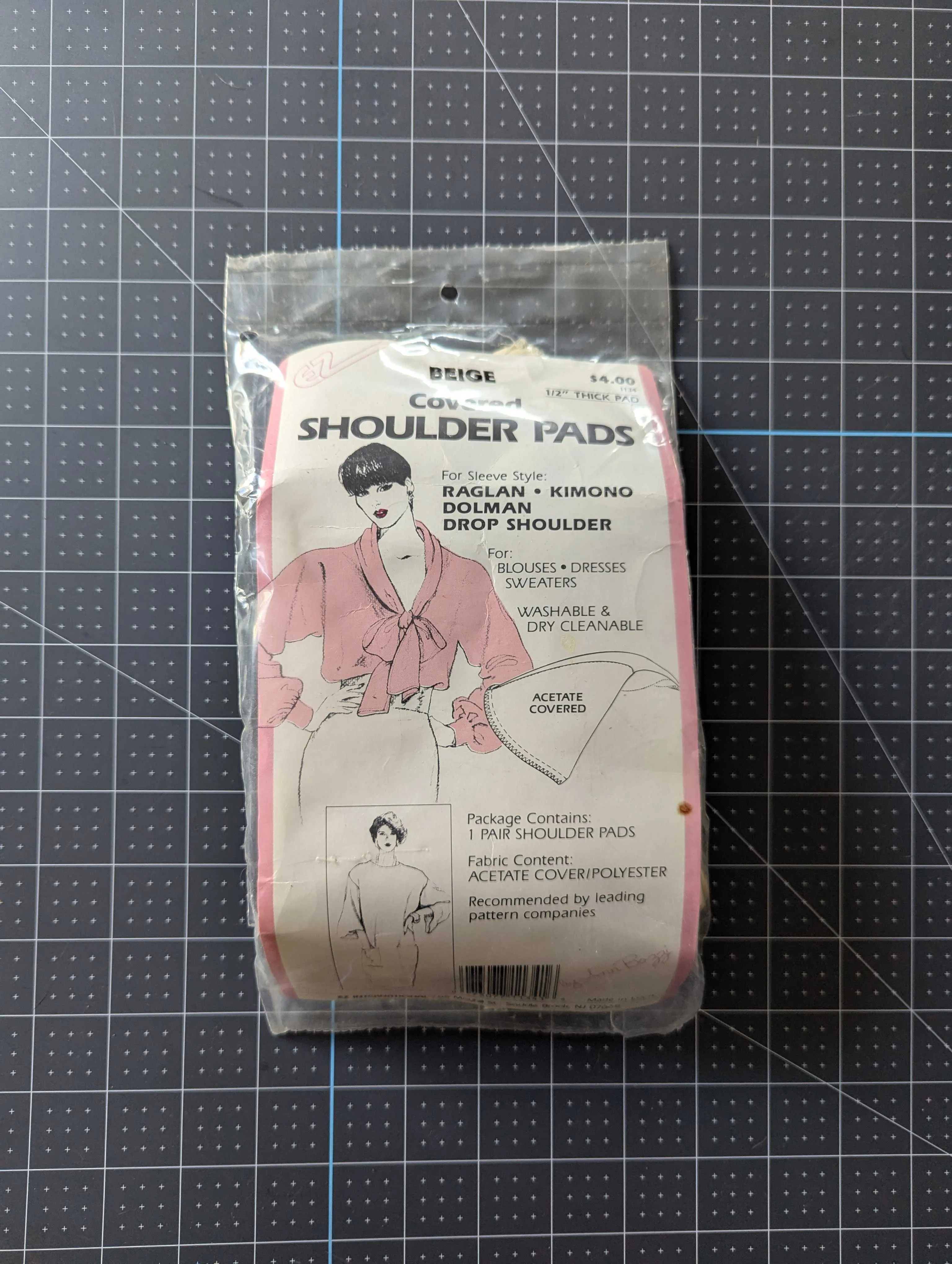 EZ Shoulder Pads - Beige - 1/2" Thick - 1980s