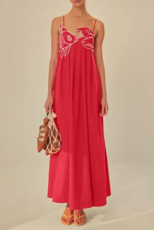 Fish Embroidered Maxi Slip Dress