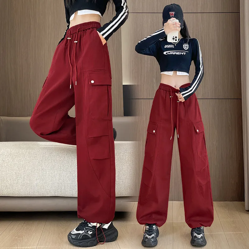 Flattering Solid Color Washed Cotton Cargo Pants for Women