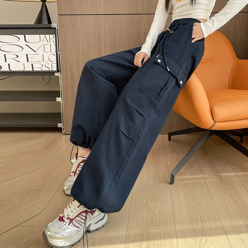 Flattering Solid Color Washed Cotton Cargo Pants for Women