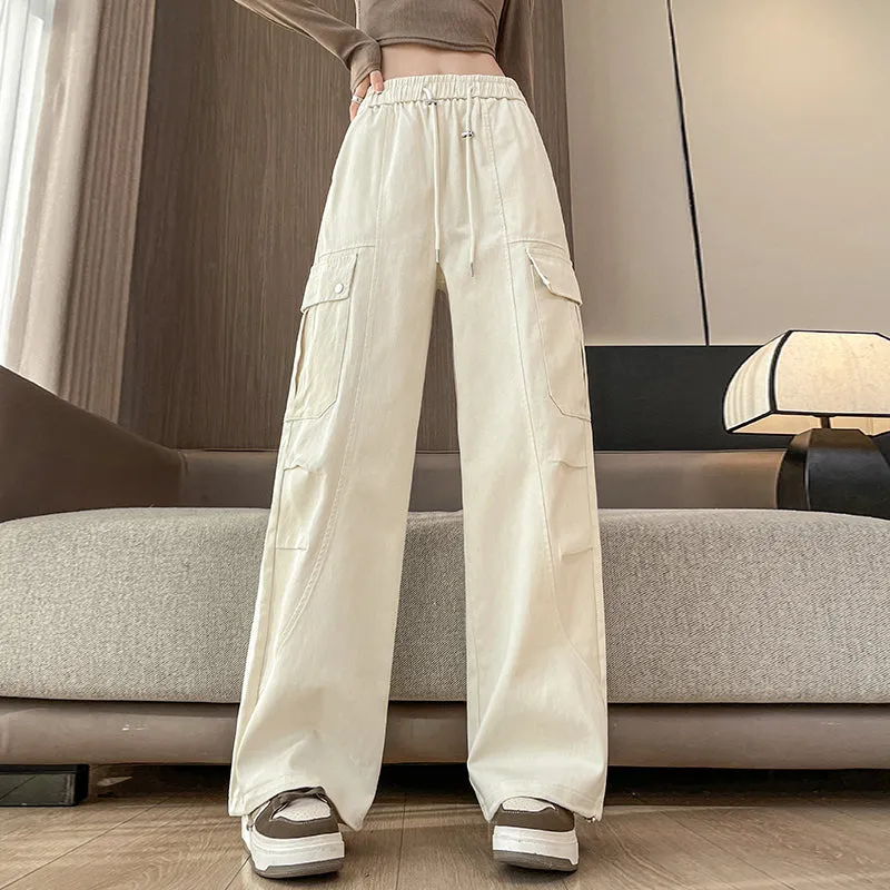 Flattering Solid Color Washed Cotton Cargo Pants for Women