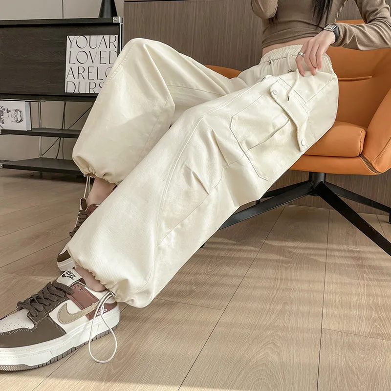 Flattering Solid Color Washed Cotton Cargo Pants for Women