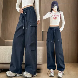 Flattering Solid Color Washed Cotton Cargo Pants for Women