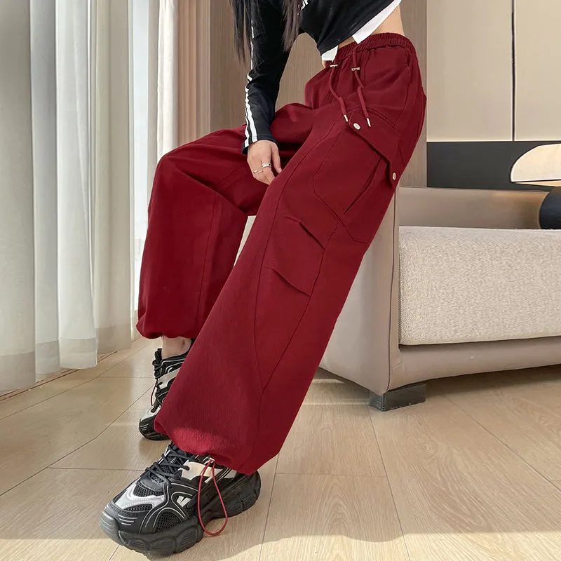 Flattering Solid Color Washed Cotton Cargo Pants for Women