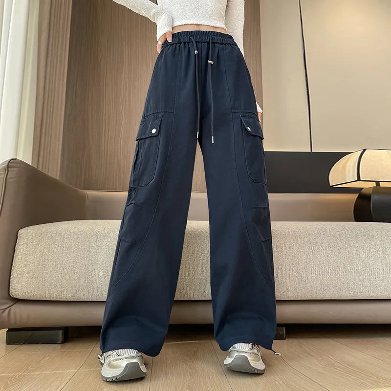 Flattering Solid Color Washed Cotton Cargo Pants for Women