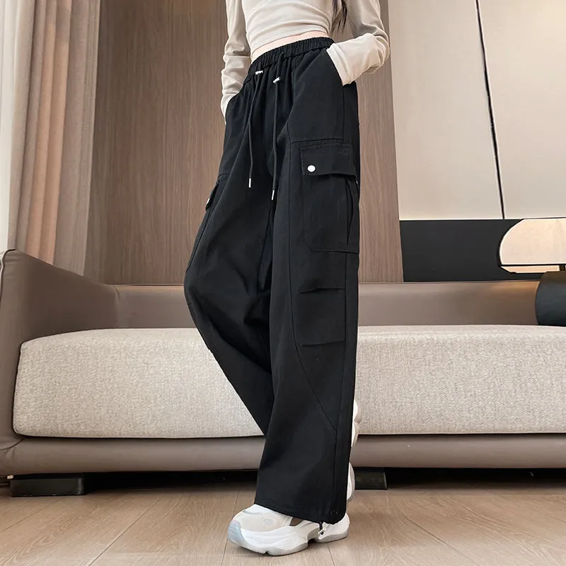 Flattering Solid Color Washed Cotton Cargo Pants for Women