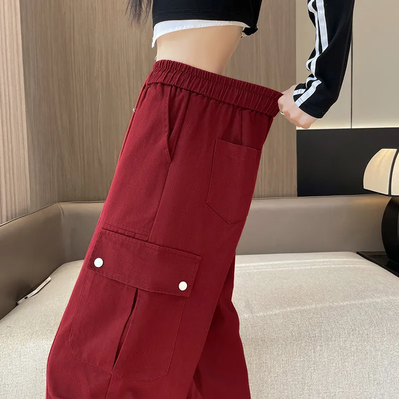 Flattering Solid Color Washed Cotton Cargo Pants for Women