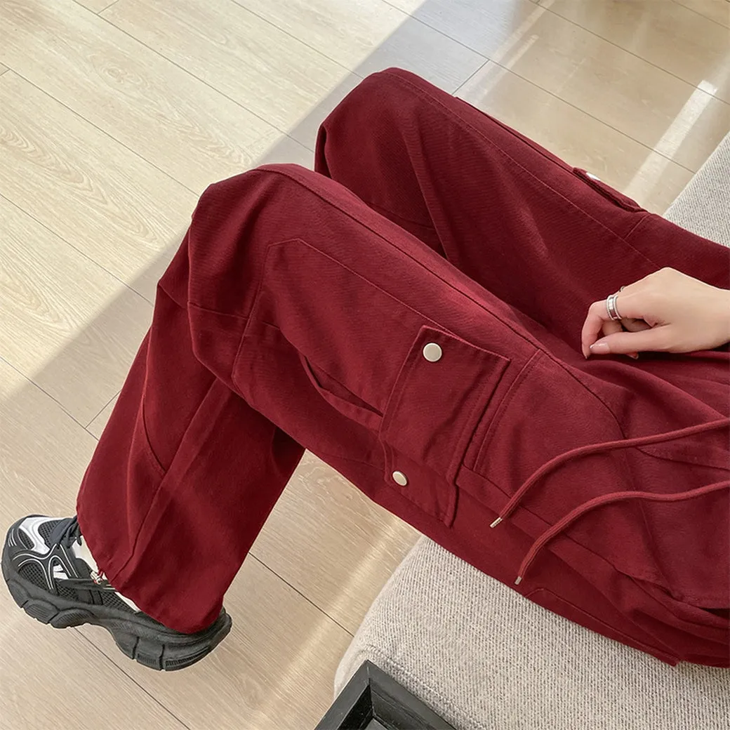 Flattering Solid Color Washed Cotton Cargo Pants for Women