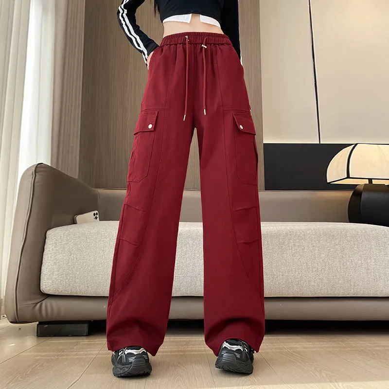 Flattering Solid Color Washed Cotton Cargo Pants for Women