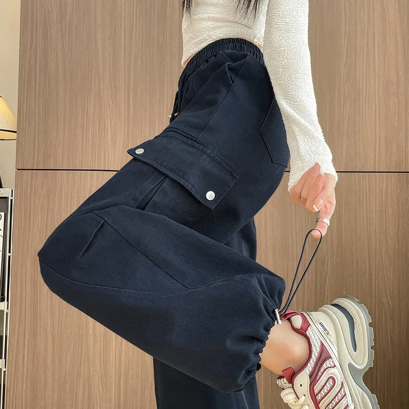 Flattering Solid Color Washed Cotton Cargo Pants for Women