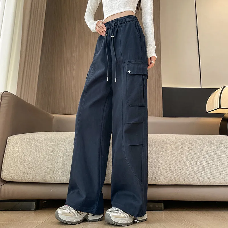 Flattering Solid Color Washed Cotton Cargo Pants for Women